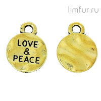 Подвеска "МЕДАЛЬОН love and peace", золото, 13х10 мм