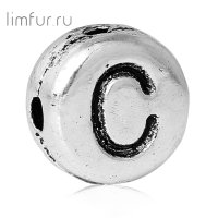 Бусина металл "БУКВА-C", серебро, 7х3 мм (скидка 58%)
