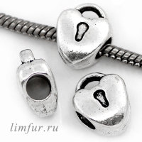 Бусина (скидка 63%) пандора "СЕРДЦЕ-ЗАМОК", серебро, 14х11 мм