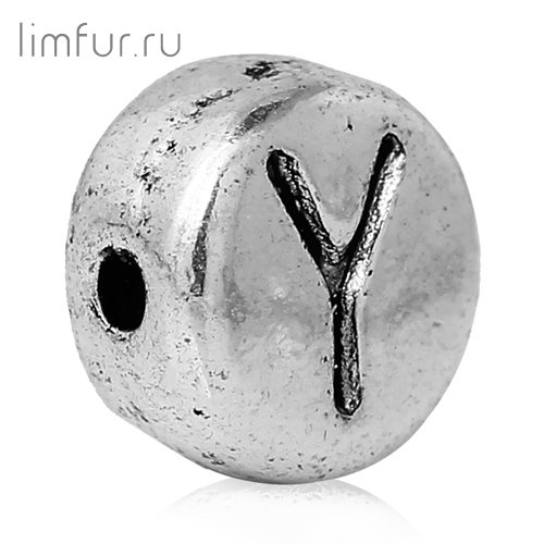 Бусина металл "БУКВА-Y", серебро, 7х3 мм (скидка 58%)