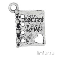 Подвеска "БЛОКНОТ SECRET LOVE", серебро, 19х15 мм